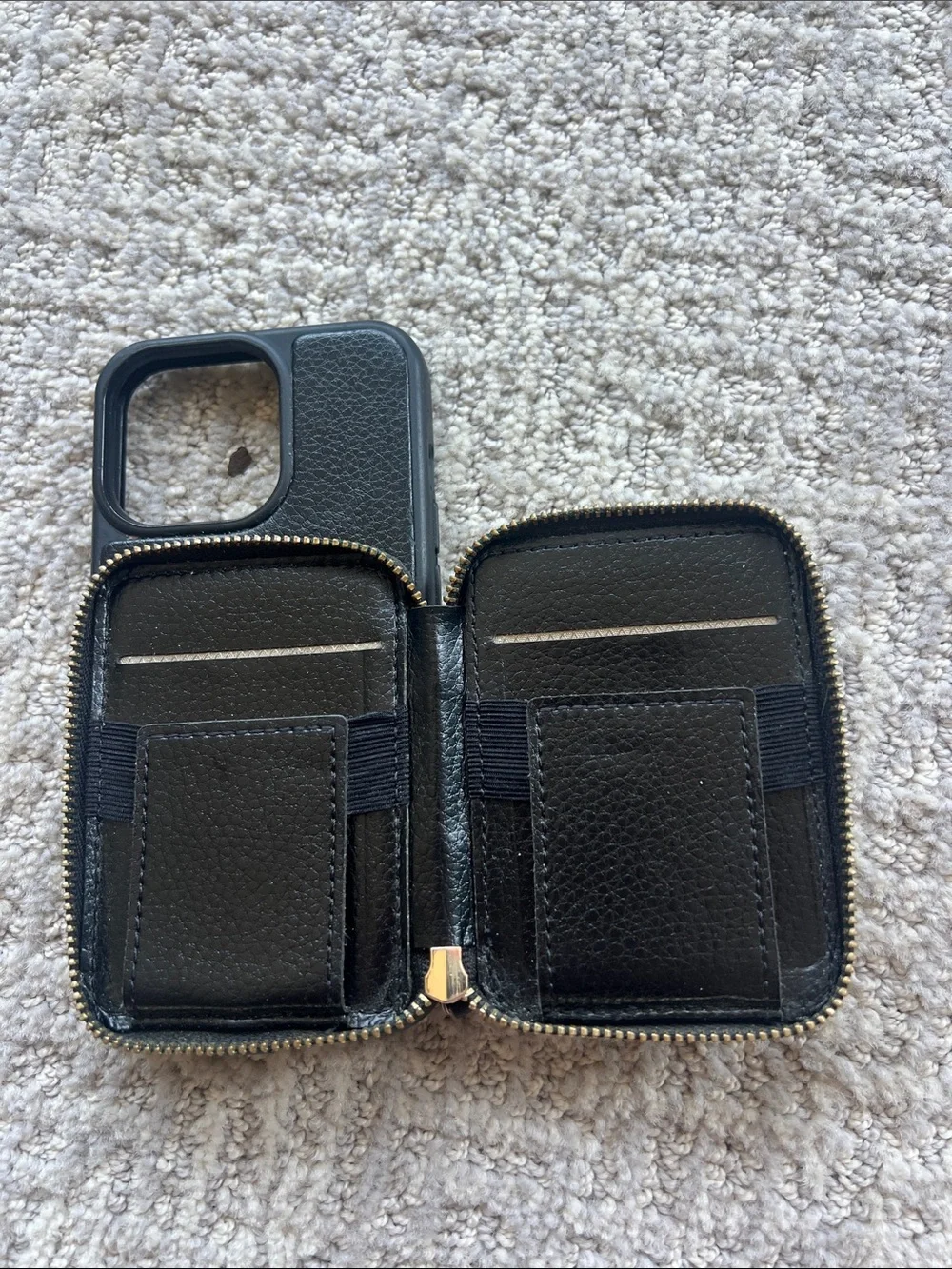 Black Leather Zip Wallet Phone Case for iPhone 13 Pro